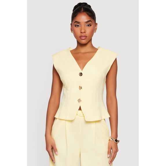 Women's Metallic Button Front Crepe Knit Waistcoat