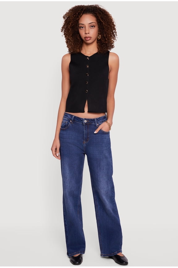 Women's Metallic Button Front Cropped Vest