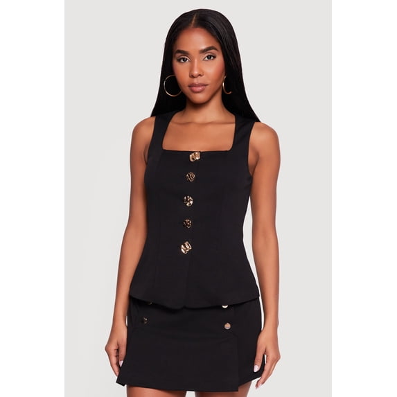 Women's Metallic Button Front Square Neck Waistcoat