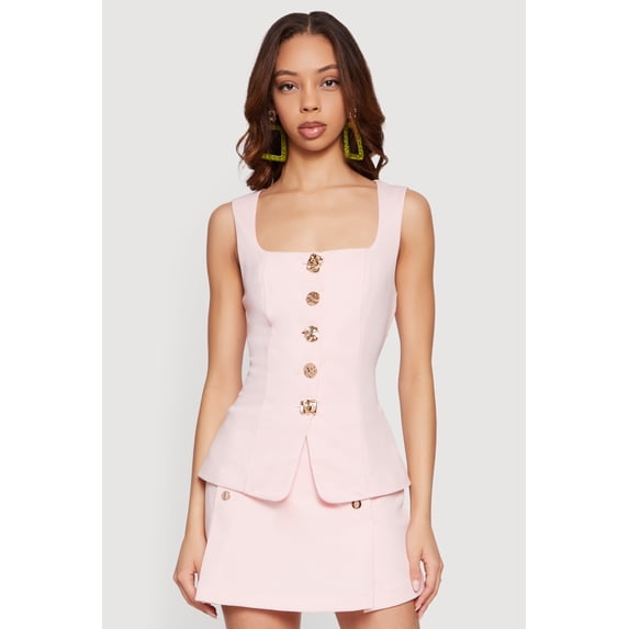 Women's Metallic Button Front Square Neck Waistcoat