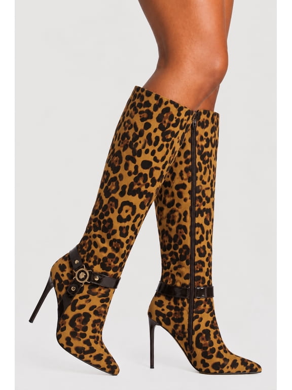 Women's Metallic Charm Pointed Toe Knee High Boots