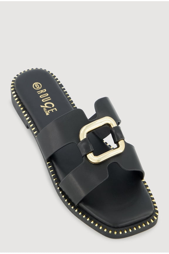 Women's Metallic Cut Out H Band Slide Sandals