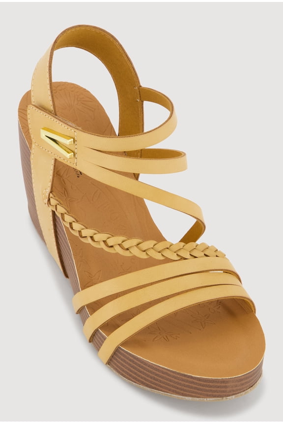Women's Metallic Detail Braided Velcro Ankle Strap Wedge Sandals