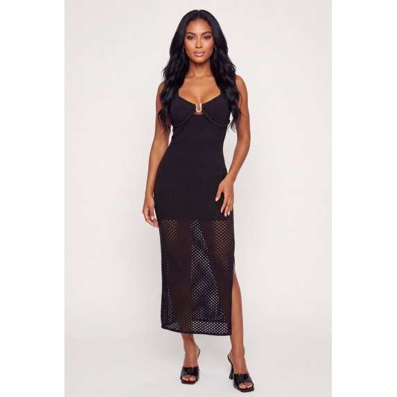 Women's Metallic Detail Cutout Knit Maxi Dress