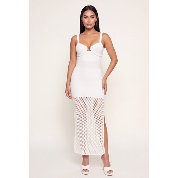 Women's Metallic Detail Cutout Knit Maxi Dress