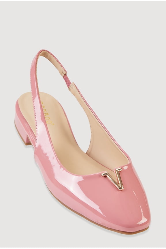 Women's Metallic Detail Faux Leather Almond Toe Flats