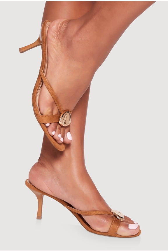 Women's Metallic Detail Open Toe Mid Heel Mules