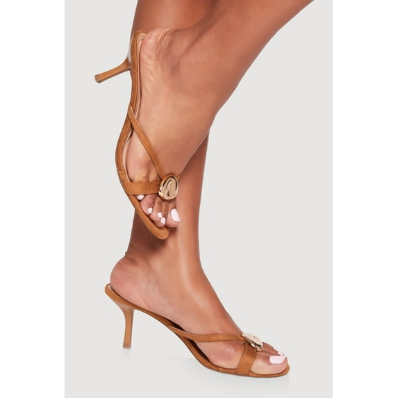 Women's Metallic Detail Open Toe Mid Heel Mules