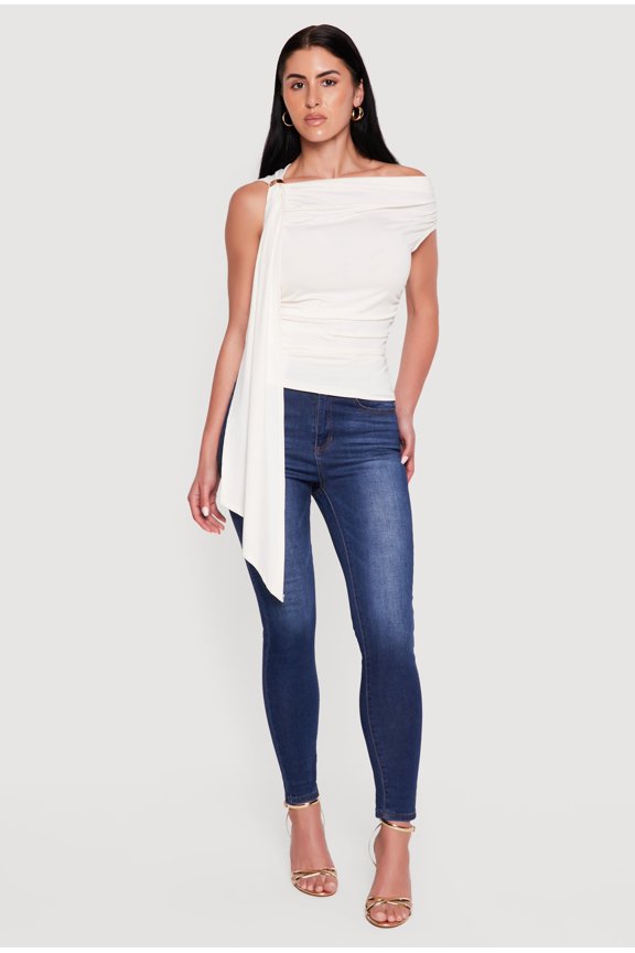 Women's Metallic Detail Side Ruched Blouse