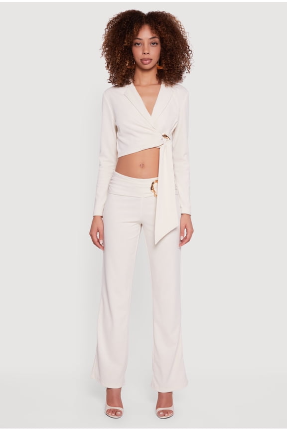 Women's Metallic Detail Side Ruched Crepe Knit Pants