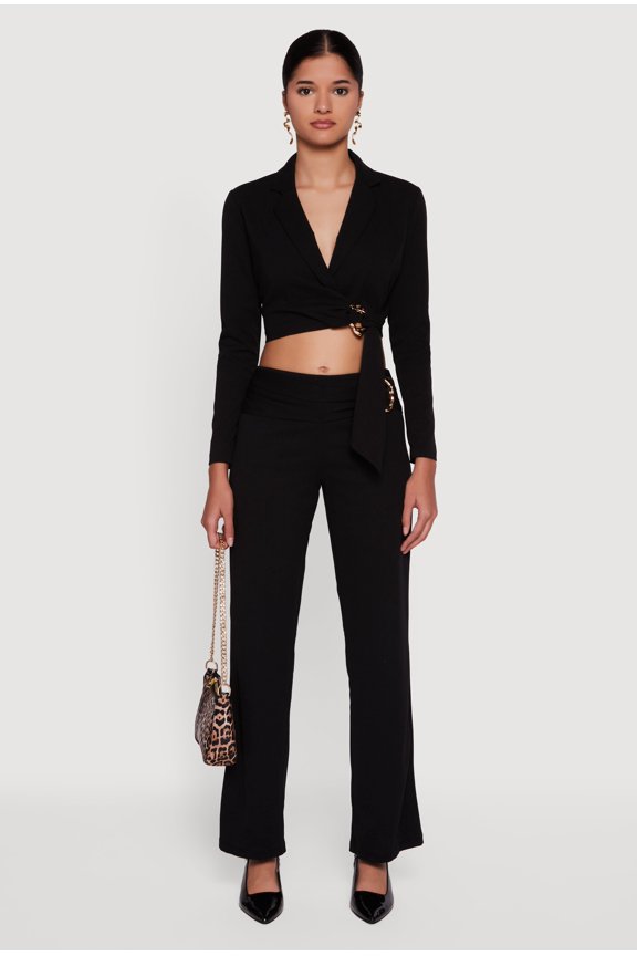 Women's Metallic Detail Side Ruched Crepe Knit Pants