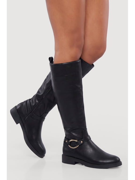 Women's Metallic Detail Side Zip Riding Boots