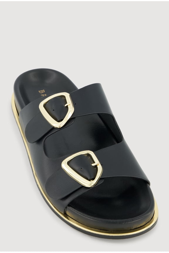 Women's Metallic Double Buckle Slide Sandals
