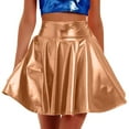 thumbnail image 1 of Women's Metallic Faux Leather Skirt Sexy Shiny Flared High Waist Mini Flare Skirts Pleated Skirts for Prom Party, 1 of 5