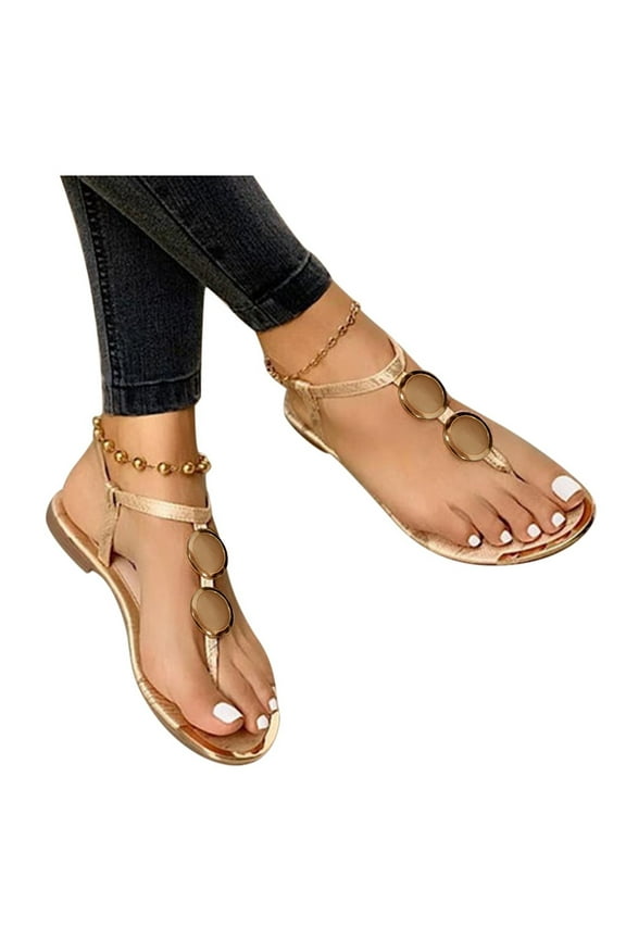 Womens Dress Flip Flops 2025 Stylish Casual Low Heels Ankle Strap Sandals for Ladies Summer Flats