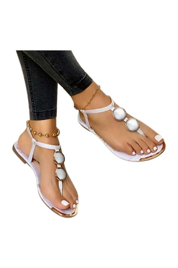 Womens Dress Flip Flops 2025 Stylish Casual Low Heels Ankle Strap Sandals for Ladies Summer Flats