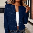 thumbnail image 1 of Women's Metallic Foil Cardigan, Long Sleeve Open Front Glitter Jacket, Cropped Casual Coat, Date Night Top, Sparkly Outerwear Navy XL, 1 of 6