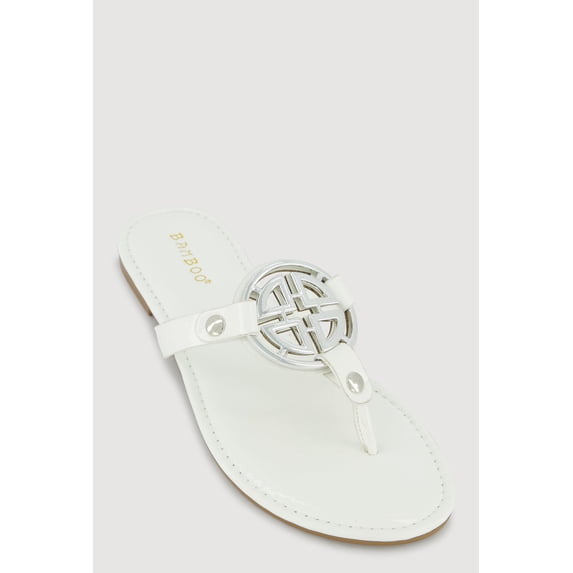 Women's Metallic Geometric Pendant Studded Thong Sandals