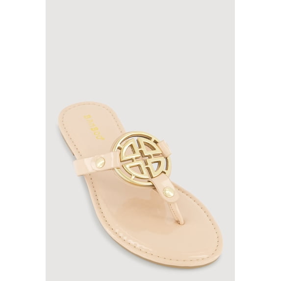 Women's Metallic Geometric Pendant Studded Thong Sandals