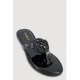 thumbnail image 1 of Women's Metallic Geometric Pendant Studded Thong Sandals, 1 of 3