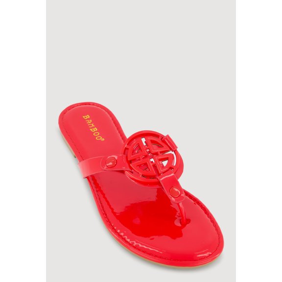 Women's Metallic Geometric Pendant Studded Thong Sandals