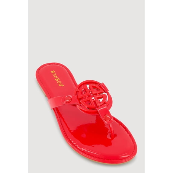 Women's Metallic Geometric Pendant Studded Thong Sandals