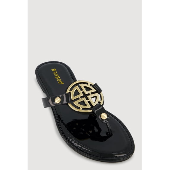 Women's Metallic Geometric Pendant Studded Thong Sandals