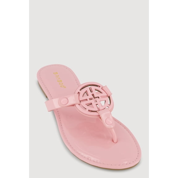 Women's Metallic Geometric Pendant Studded Thong Sandals