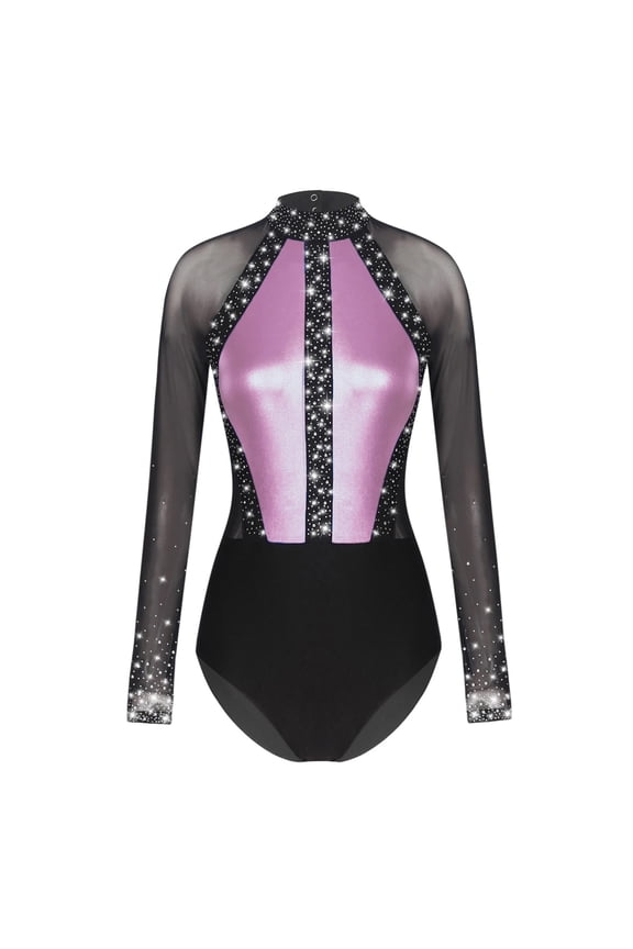 Women's Metallic Gymnastic Leotard Stage Performance Bodysuit Dance Party Costume Dancewear For Figure Skating Ballet Dance