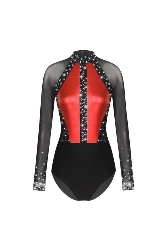 Women's Metallic Gymnastic Leotard Stage Performance Bodysuit Dance Party Costume Dancewear For Figure Skating Ballet Dance