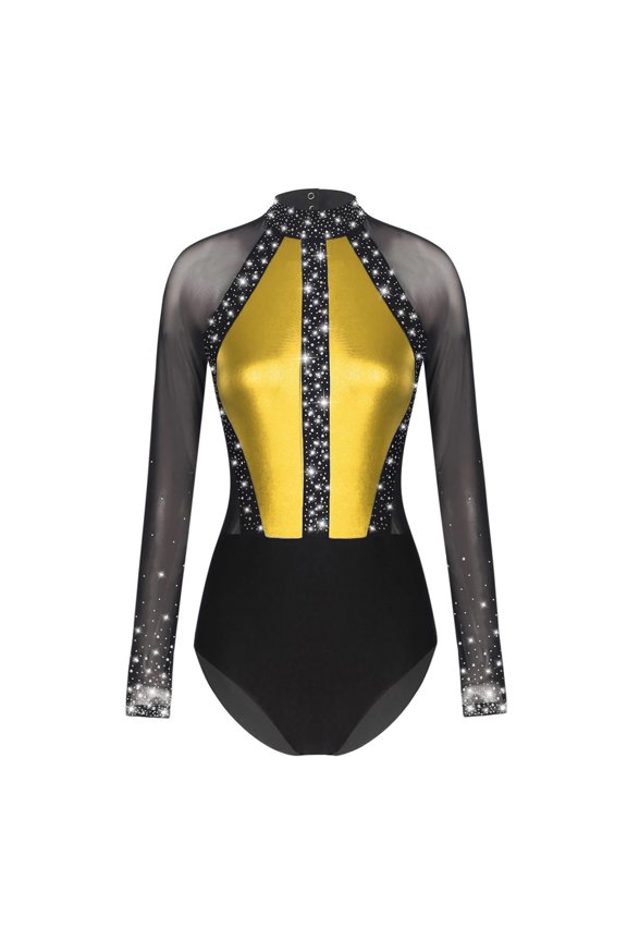 Women's Metallic Gymnastic Leotard Stage Performance Bodysuit Dance Party Costume Dancewear For Figure Skating Ballet Dance