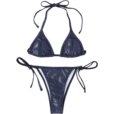 Women's Metallic Halter Top Two Piece Swimsuit Tie Side Triangle Bikini