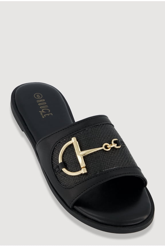 Women's Metallic Horsebit Band Open Toe Sandals