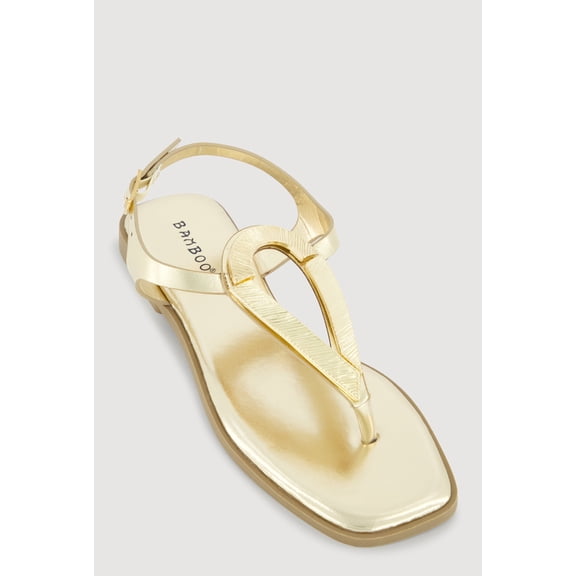 Women's Metallic Loop Pendant Ankle Strap Thong Sandals