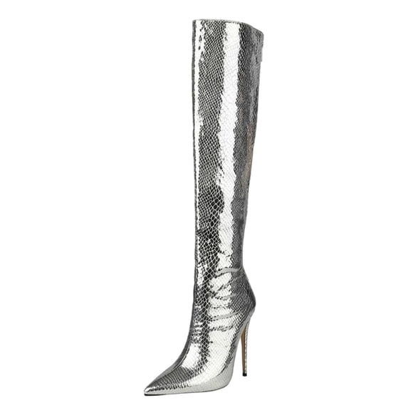 Women's Metallic Over The Knee Boots Pointed Toe High Heels Thigh High Stilettos Boots