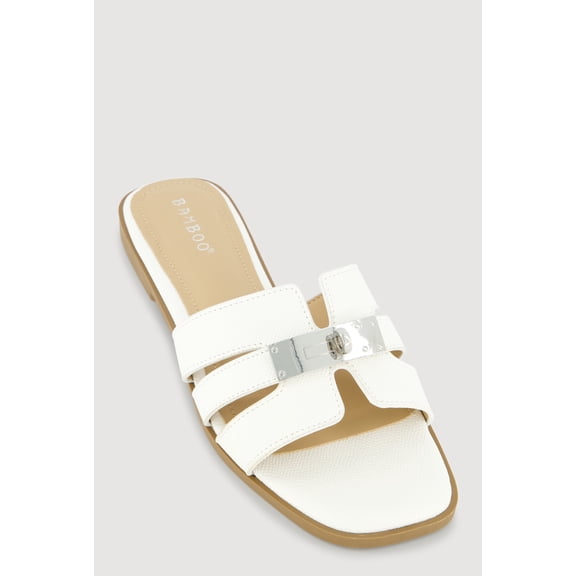 Women's Metallic Pendant Cut Out Band Slide Sandals