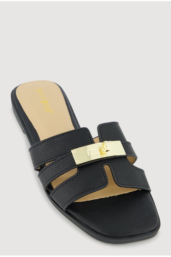 Women's Metallic Pendant Cut Out Band Slide Sandals