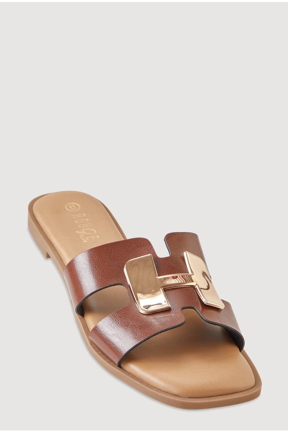 Women's Metallic Pendant Cutout H Band Slide Sandals