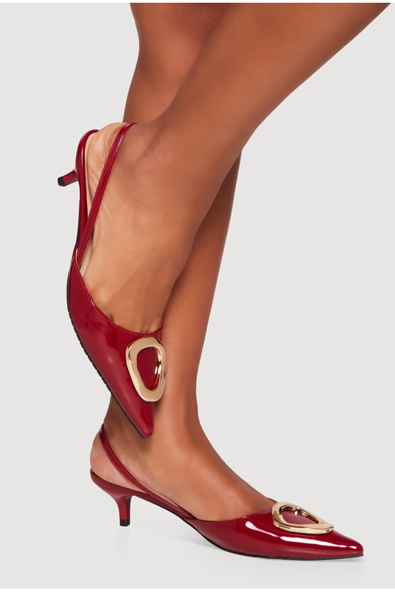 Women's Metallic Pendant Slingback Kitten Heel Pumps