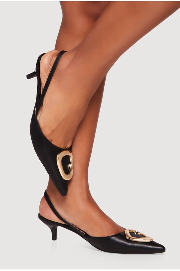 Women's Metallic Pendant Slingback Kitten Heel Pumps