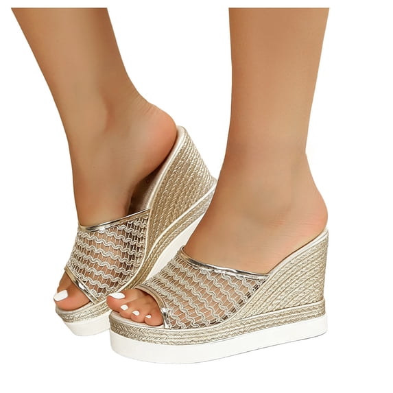 Women's Metallic Platform Wedge Sandals Chunky Non Slip Beach Walking Slides Open Toe Breathable Mules