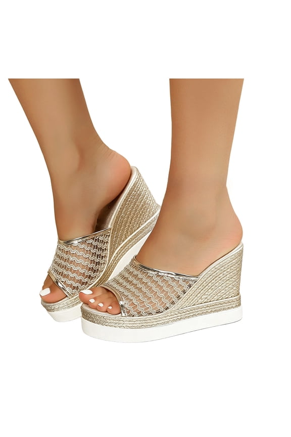Women's Metallic Platform Wedge Sandals Chunky Non Slip Beach Walking Slides Open Toe Breathable Mules