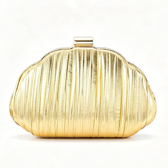 Women's Metallic Pleated Clutch Bag Shell Shape Evening Purse for Party Wedding