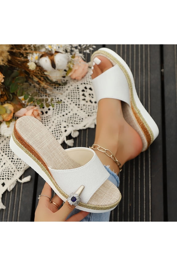 Women's Metallic Rhinestone Bow Wedge Slide Sandals, Open Toe Comfortable Wedge Mules for Party & Daily Wear,Weddings & Parties White 6.5