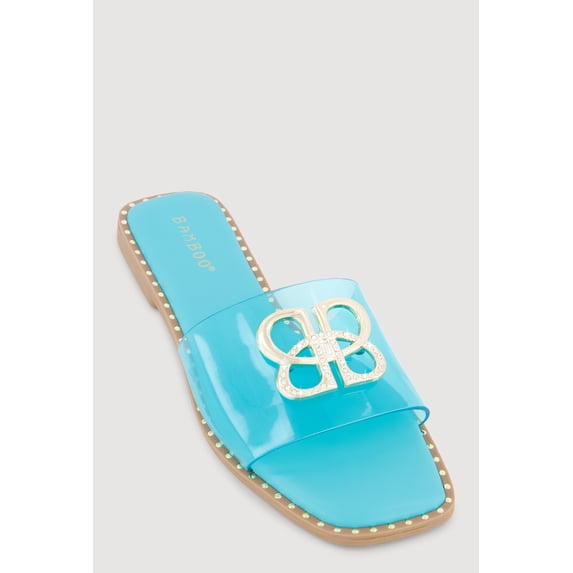 Women's Metallic Rhinestone Pendant Single Band Open Toe Sandals