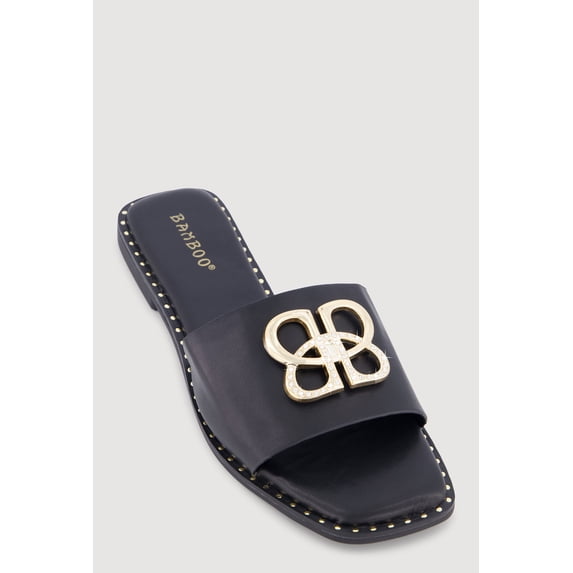 Women's Metallic Rhinestone Pendant Single Band Open Toe Sandals