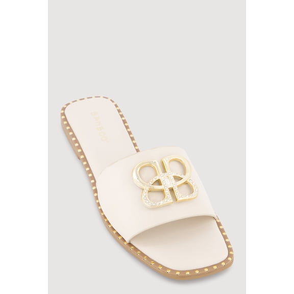 Women's Metallic Rhinestone Pendant Single Band Open Toe Sandals