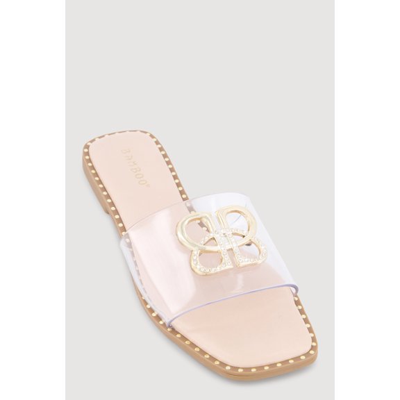 Women's Metallic Rhinestone Pendant Single Band Open Toe Sandals