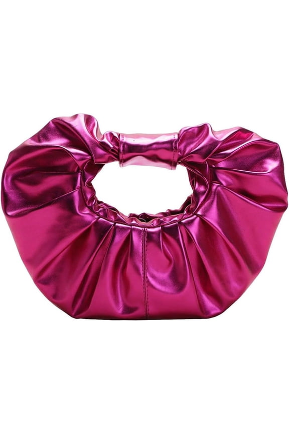 Women's Metallic Ruched Handbag Leather Clutch Purse Dumpling Pouch Bag