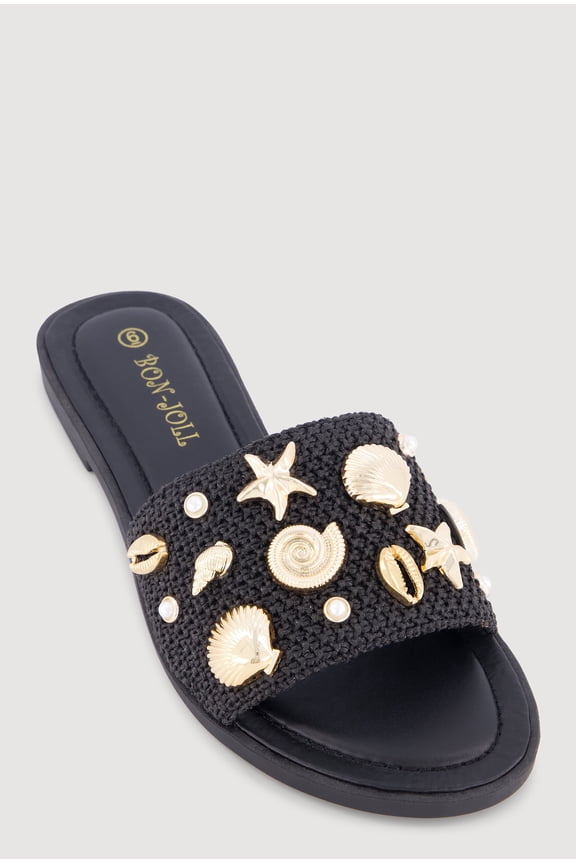 Women's Metallic Seashell Band Slide Sandals